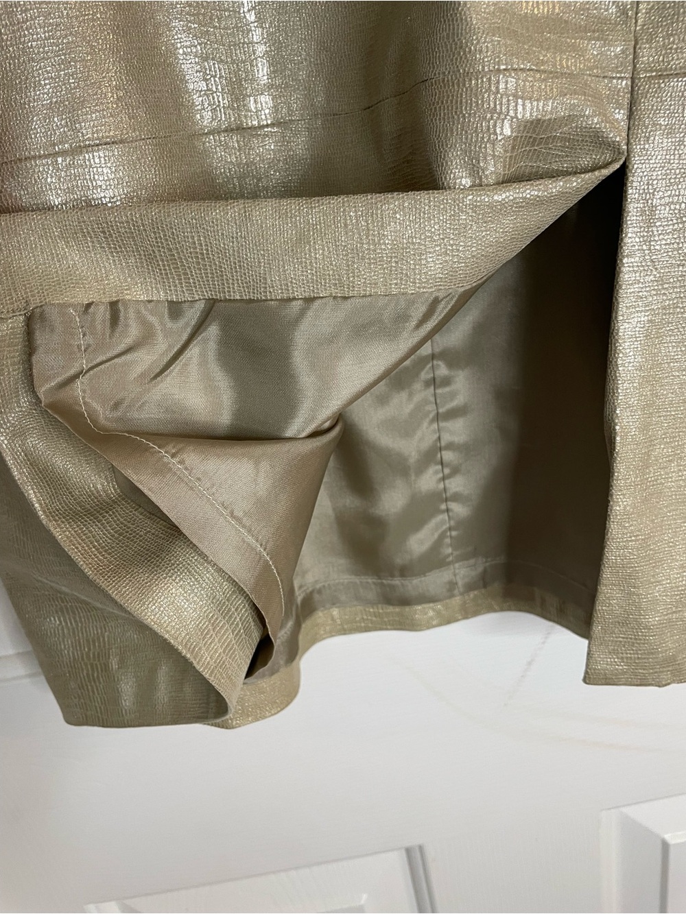 Linda Allard Ellen Tracy Gold Snake Skin Print Leather Pencil Skirt Size 8 - Picture 4 of 8